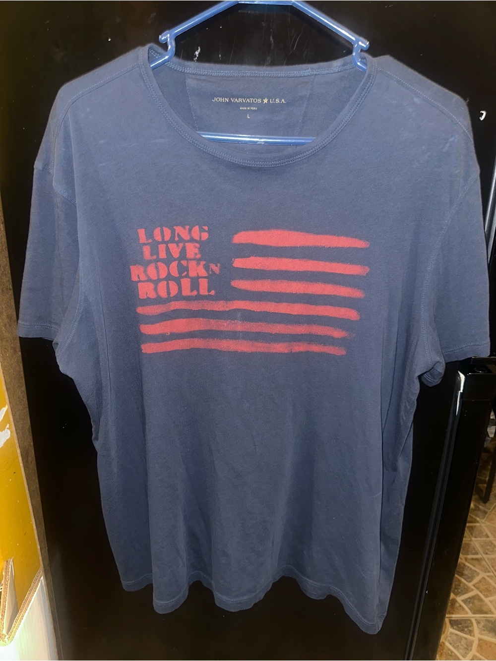John Varvatos Navy T-Shirt with Red 'Long Live Rock n Roll' Graphic